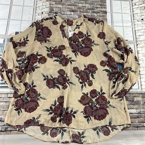 NWT Women’s Live 4 Truth Tan Multicolored Floral Key Hole V Neck Blouse (1X)GD05